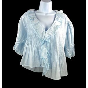 Muse Republic Clothing Blouse sz XL Blue Pintuck Ruffle Lace coquette boho
